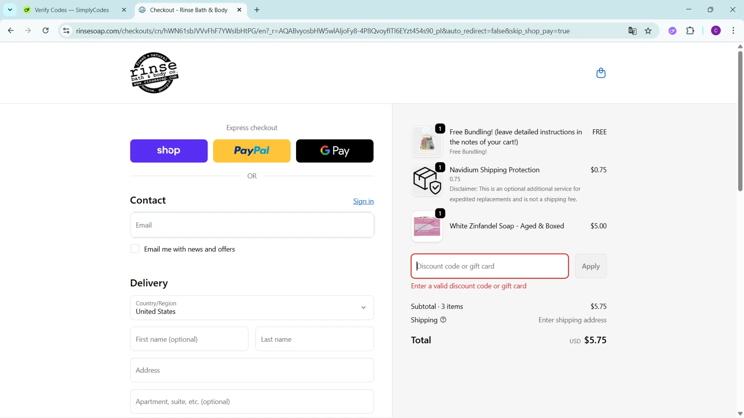 Rinse Bath & Body promo code screenshot showing code bf20off applied at Rinse Bath & Body checkout page. Uploaded by SimplyCodes community member GoldSeeker3096 on Dec 4, 2025