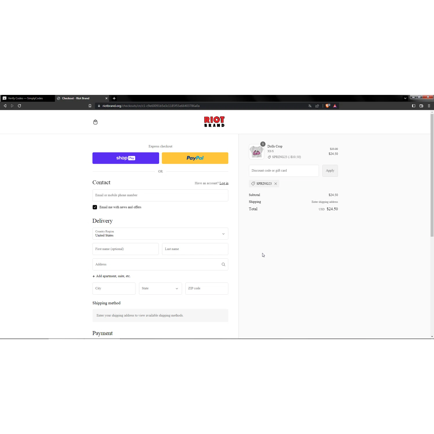 Riot Fest checkout page showing Riot Fest promo code box | Screenshot taken by SimplyCodes community member on Sep 8, 2023