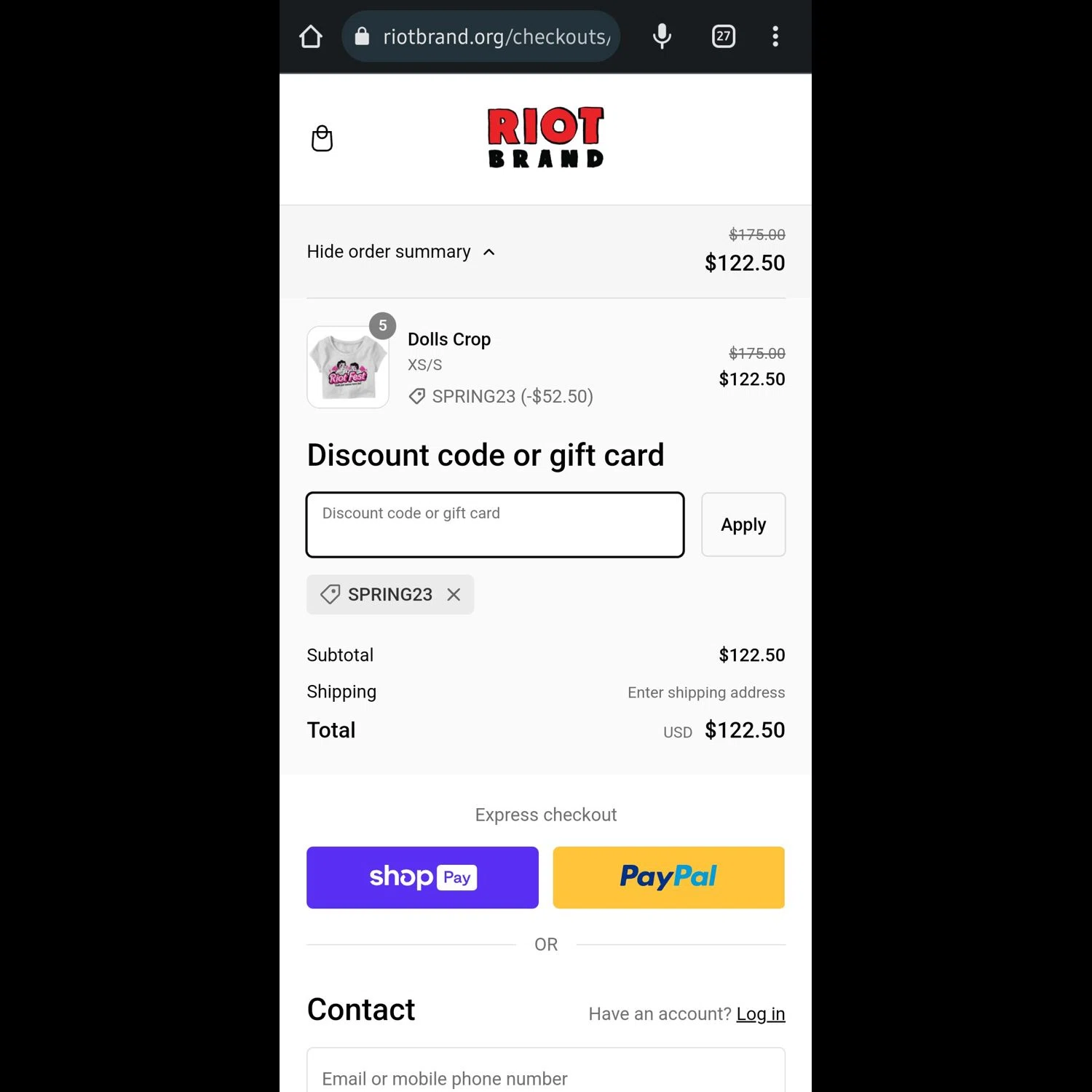 Riot Fest checkout page showing Riot Fest promo code box | Screenshot taken by SimplyCodes community member on Sep 5, 2023