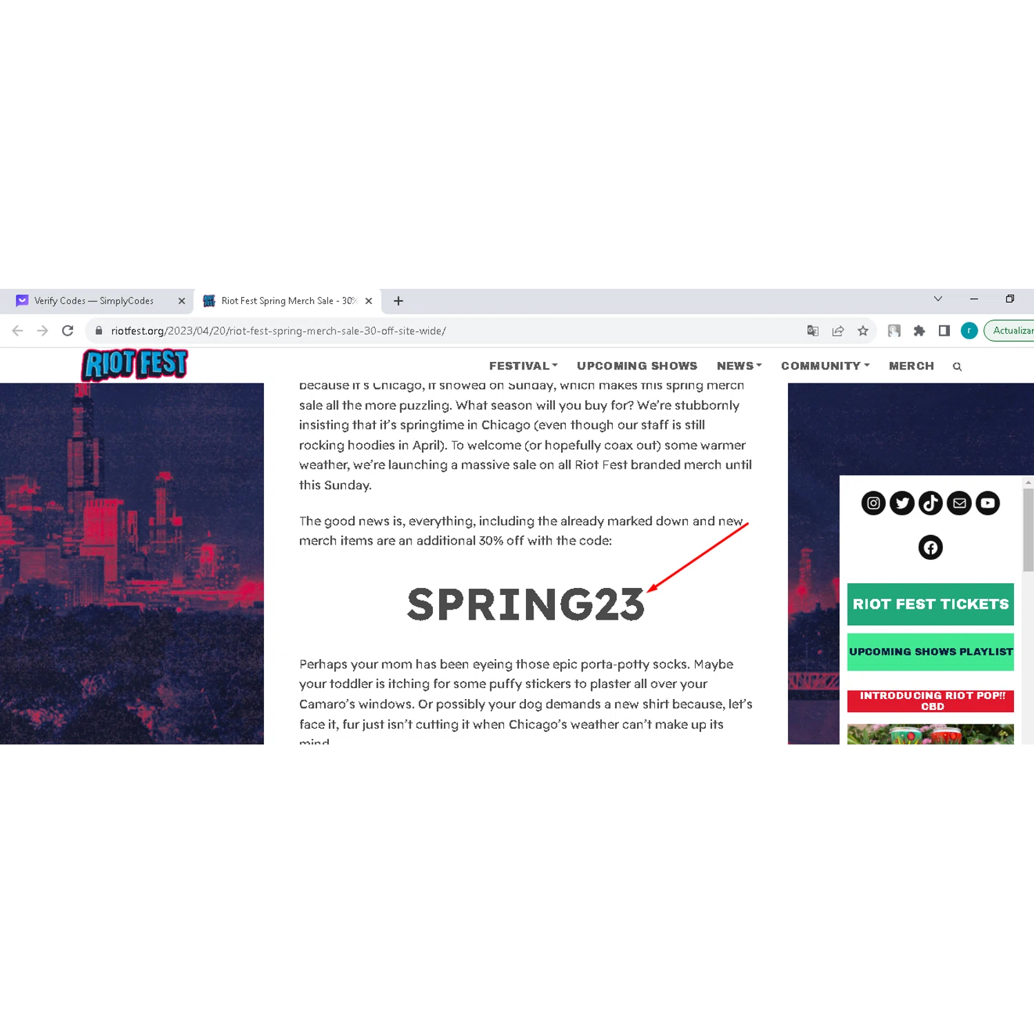 Riot Fest checkout page showing Riot Fest promo code box | Screenshot taken by SimplyCodes community member on Sep 8, 2023