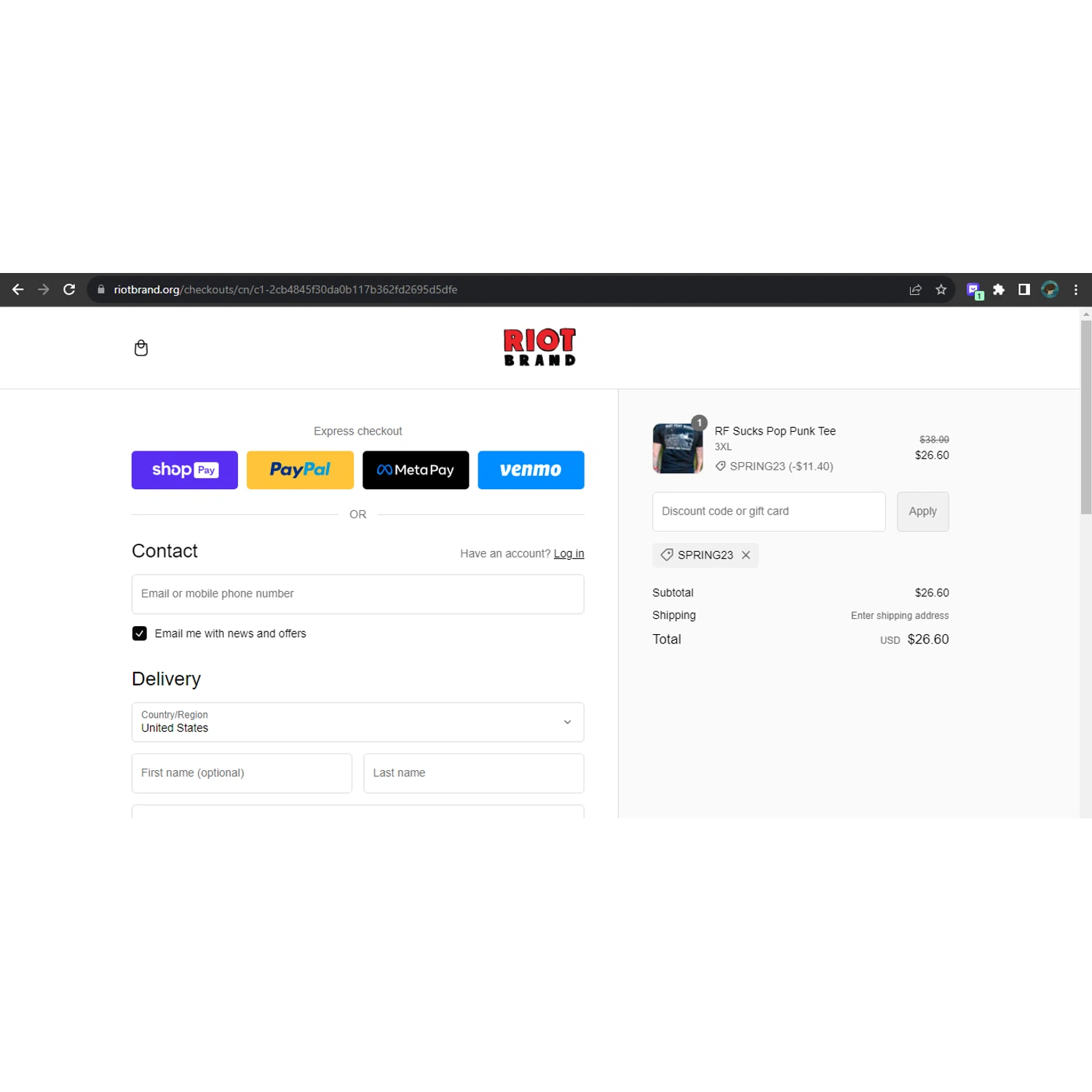 Riot Fest checkout page showing Riot Fest promo code box | Screenshot taken by SimplyCodes community member on Sep 10, 2023