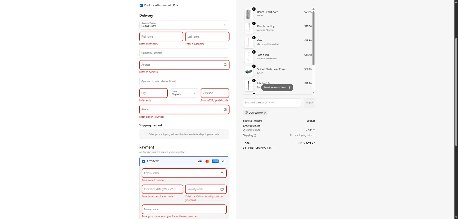 Ripit Grips discount code screenshot showing code GOLFSLUMP applied at Ripit Grips checkout page. Uploaded by SimplyCodes community member CodeAce1208 on Jan 22, 2026