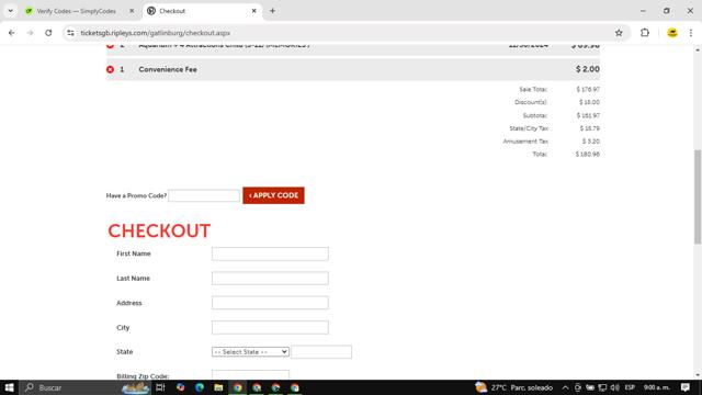 Ripleys Gatlinburg checkout page showing Ripleys Gatlinburg promo code box | Screenshot taken by SimplyCodes community member on Nov 30, 2024