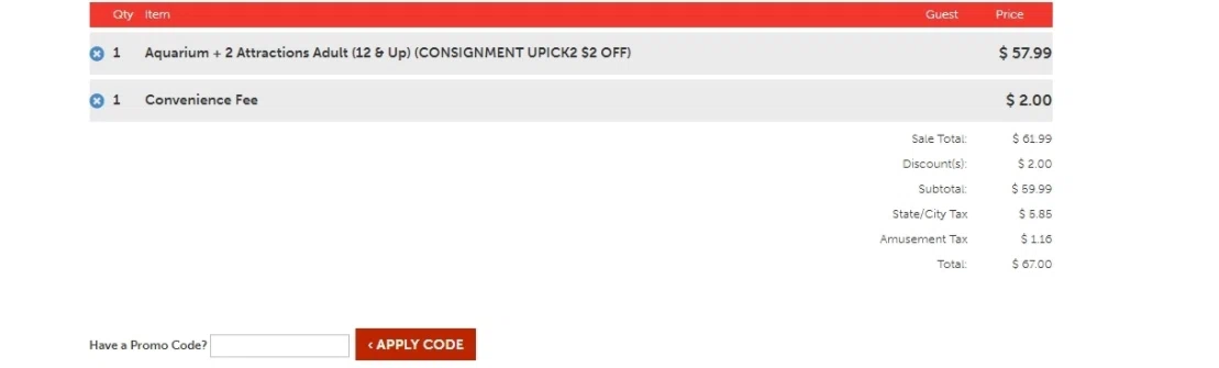 Ripleys Myrtle Beach checkout page showing Ripleys Myrtle Beach promo code box | Screenshot taken by SimplyCodes community member on Sep 15, 2021