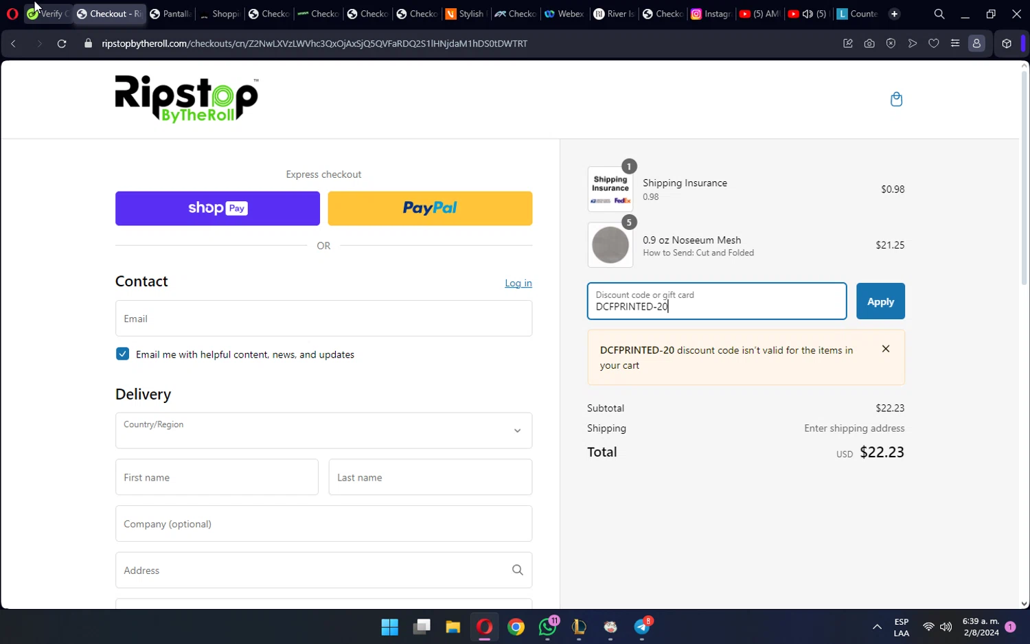 where to use Ripstop by the Roll promo code box