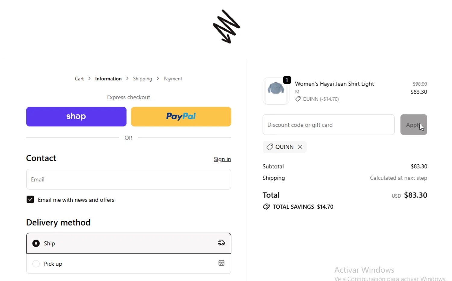 Ripton & Co. discount code screenshot showing code QUINN applied at Ripton & Co. checkout page. Uploaded by SimplyCodes community member ligthYA on Nov 1, 2025