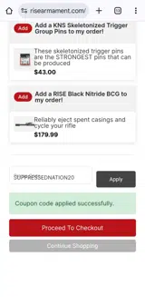 SUPPRESSEDNATION20 coupon verification screenshot