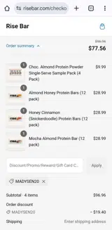 Rise Bar coupon verification screenshot