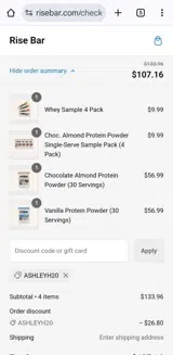 Rise Bar coupon verification screenshot