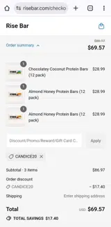 Rise Bar coupon verification screenshot