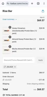Rise Bar coupon verification screenshot