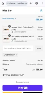 Rise Bar coupon verification screenshot