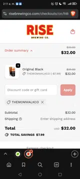 THEMOMWALKCO coupon verification screenshot