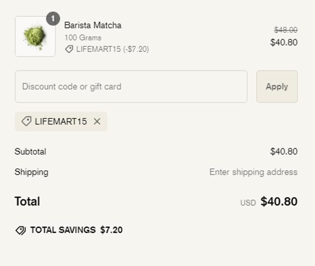 Rishi Tea & Botanicals checkout page showing Rishi Tea & Botanicals promo code box | Screenshot taken by SimplyCodes community member on Oct 14, 2024