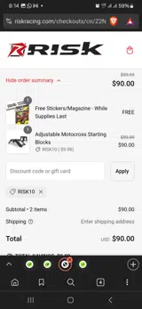 Risk Racing coupon verification screenshot