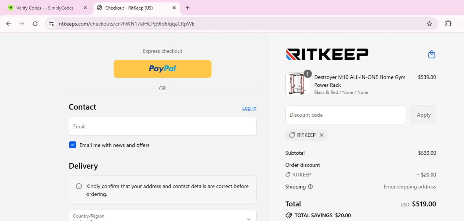 RitKeeps promo code screenshot showing code RITKEEP applied at RitKeeps checkout page. Uploaded by SimplyCodes community member EnmanuelEDITOR on Jul 27, 2025
