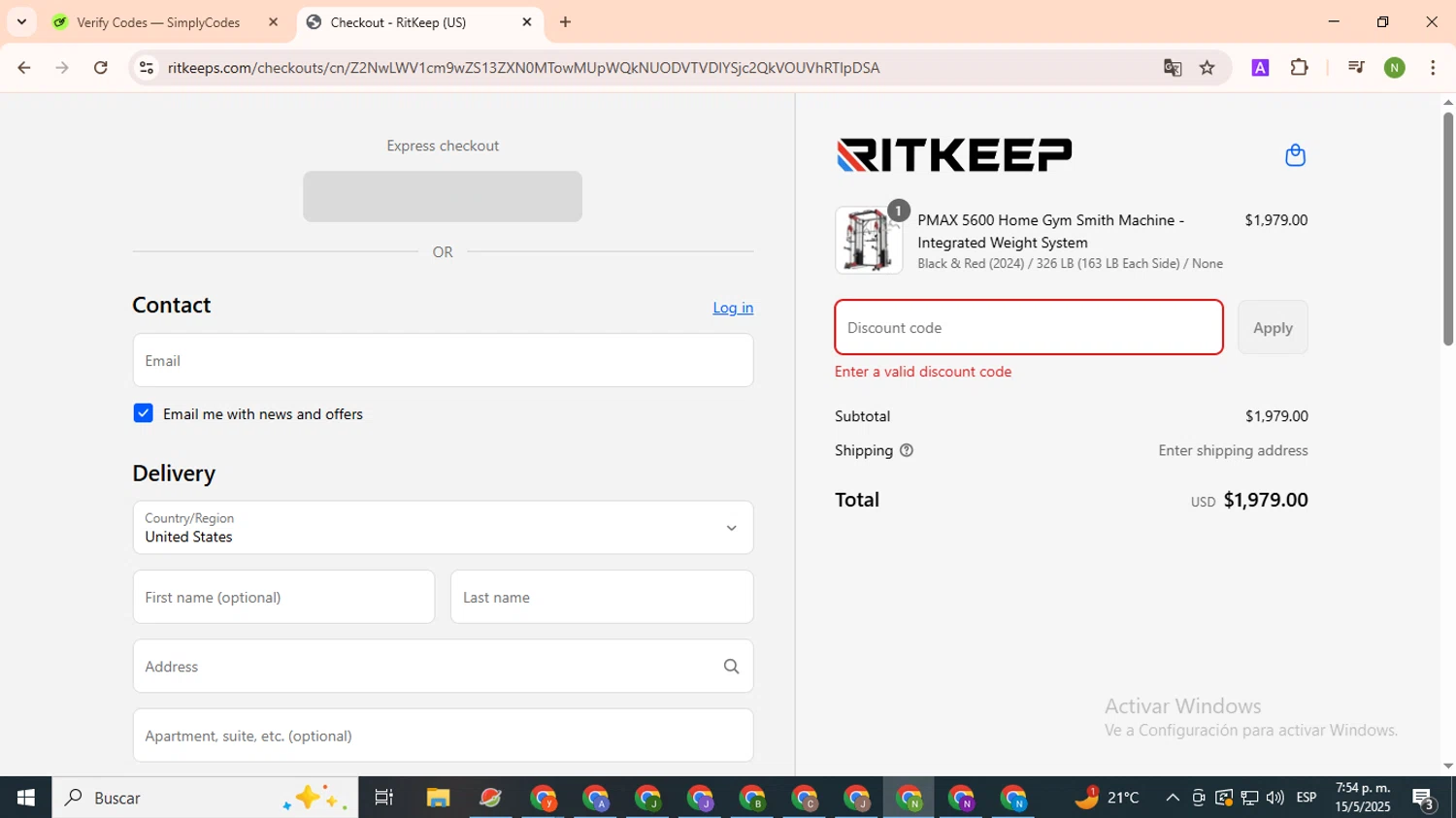 RitKeeps promo code screenshot showing code THEFITNESSJUNKIEBLOG applied at RitKeeps checkout page. Uploaded by SimplyCodes community member TokenMaverick6956 on May 16, 2025