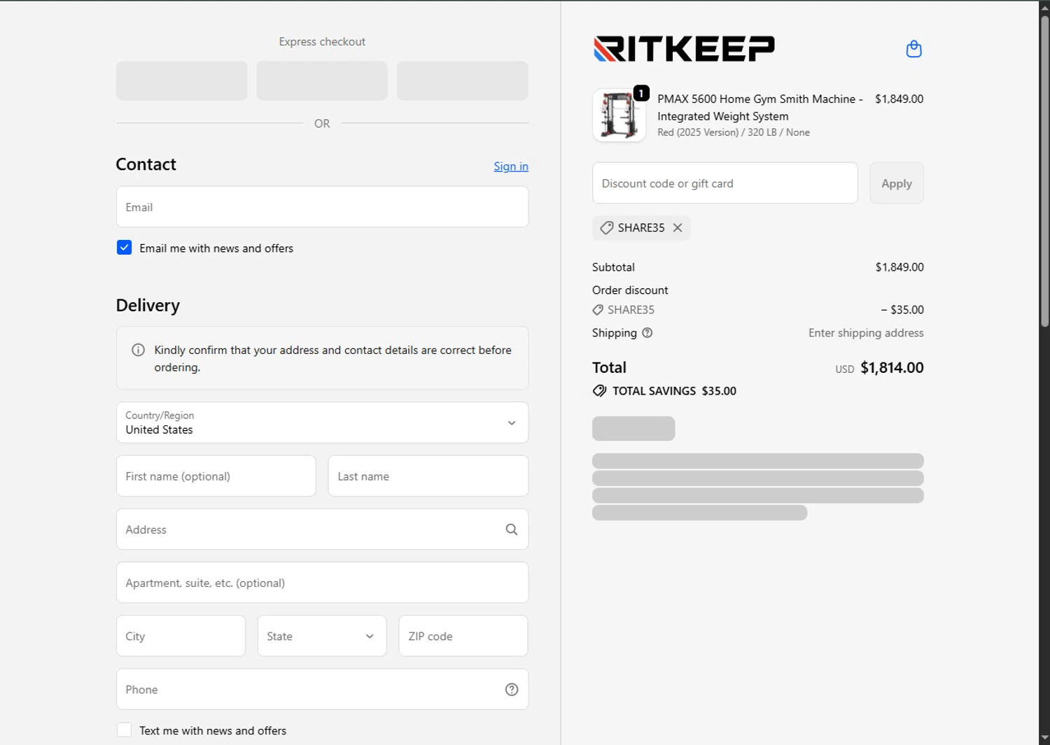 RitKeeps promo code screenshot showing code SHARE35 applied at RitKeeps checkout page. Uploaded by SimplyCodes community member MagnificentFalcon188 on Nov 15, 2025