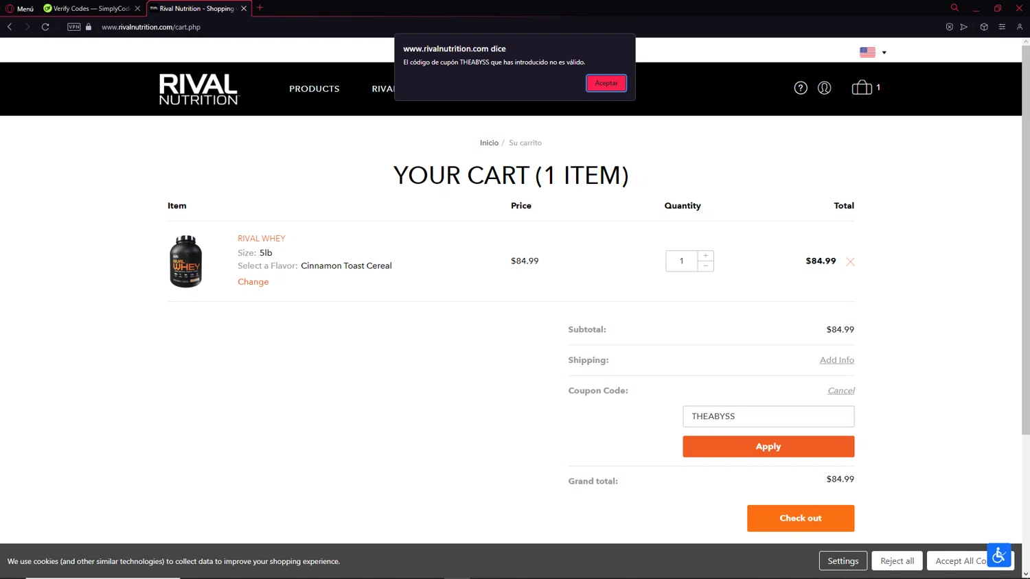 Rival Nutrition coupon code screenshot showing code STEVE20 applied at Rival Nutrition checkout page. Uploaded by SimplyCodes community member CodeSeeker9284 on Jan 21, 2025