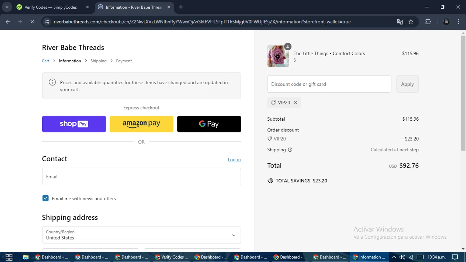 River Babe promo code screenshot showing code VIP20 applied at River Babe checkout page. Uploaded by SimplyCodes community member ValueElite5945 on Feb 6, 2025