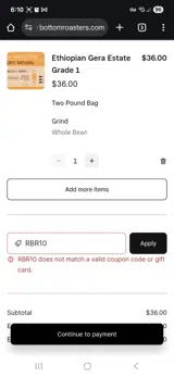 RBR10 coupon verification screenshot