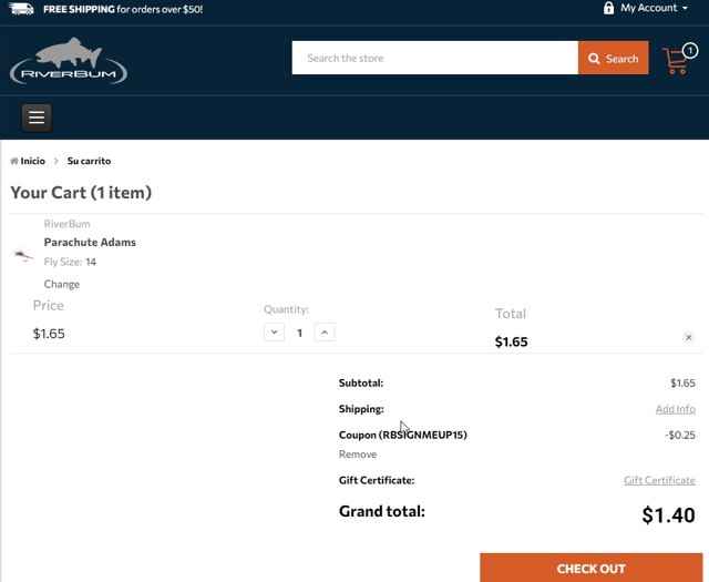 RiverBum checkout page showing RiverBum coupon code box | Screenshot taken by SimplyCodes community member on Nov 27, 2022
