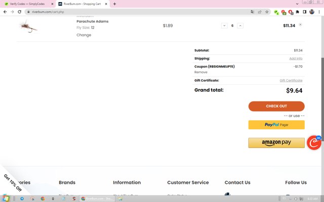 RiverBum checkout page showing RiverBum coupon code box | Screenshot taken by SimplyCodes community member on Apr 15, 2024