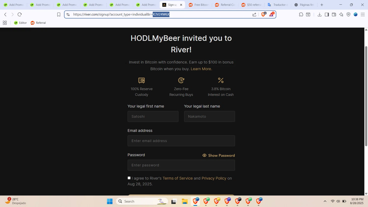 River Financial promo code screenshot showing code K3V24W6X applied at River Financial checkout page. Uploaded by SimplyCodes community member BabaYaga on Aug 29, 2025