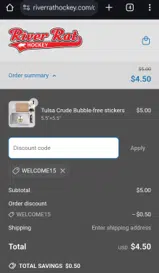 WELCOME15 coupon verification screenshot