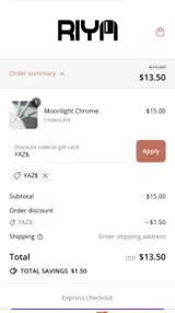 Riya's Nails coupon verification screenshot