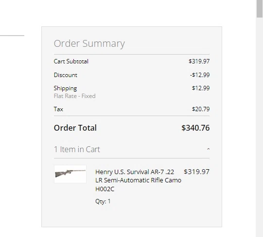 Rk Guns checkout page showing Rk Guns discount code box | Screenshot taken by SimplyCodes community member on Oct 1, 2022
