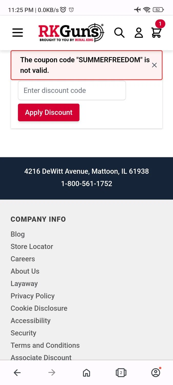 Rk Guns discount code screenshot showing code SUMMERFREEDOM applied at Rk Guns checkout page. Uploaded by SimplyCodes community member GoldChaser6627 on Dec 28, 2024