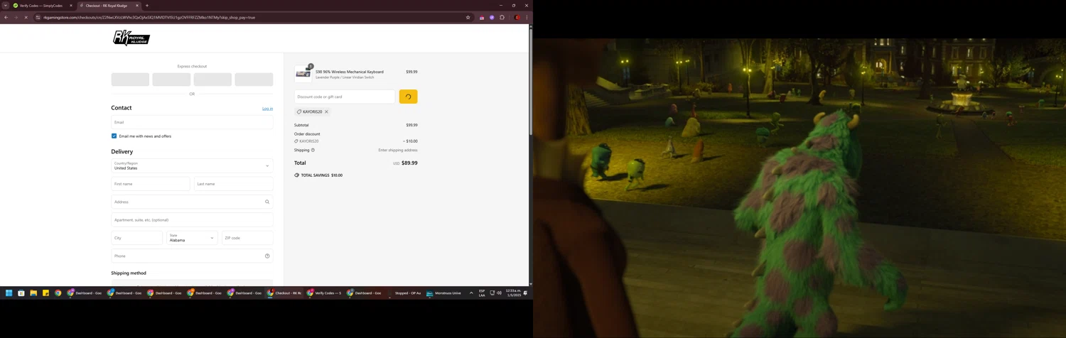 RK Royal Kludge promo code screenshot showing code KAYORIS20 applied at RK Royal Kludge checkout page. Uploaded by SimplyCodes community member BrilliantSaver7516 on May 1, 2025