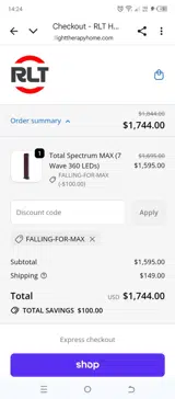 RLT Home coupon verification screenshot
