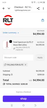 RLT Home coupon verification screenshot
