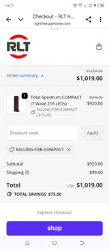 RLT Home coupon verification screenshot