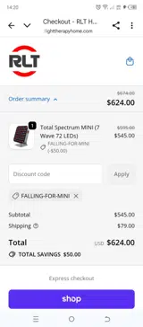 RLT Home coupon verification screenshot