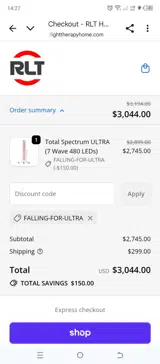 RLT Home coupon verification screenshot
