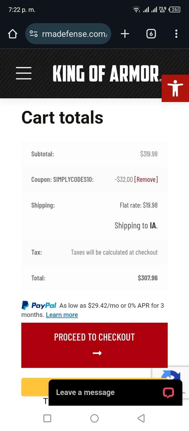 RMA Armament checkout page showing RMA Armament discount code box | Screenshot taken by SimplyCodes community member on Jun 12, 2025