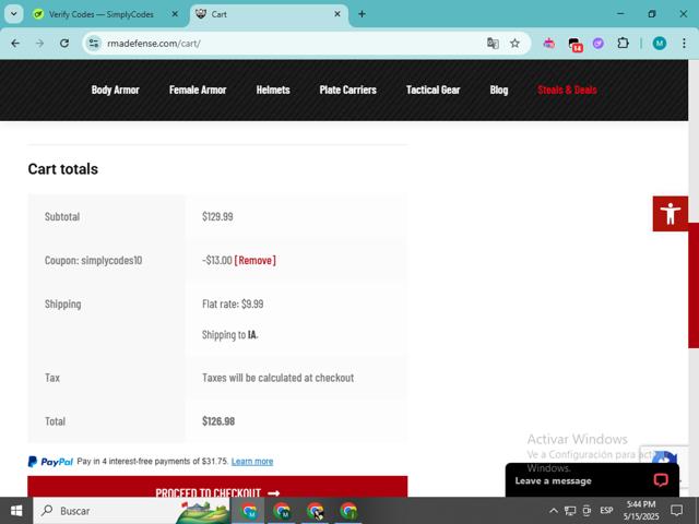 RMA Armament checkout page showing RMA Armament discount code box | Screenshot taken by SimplyCodes community member on May 15, 2025