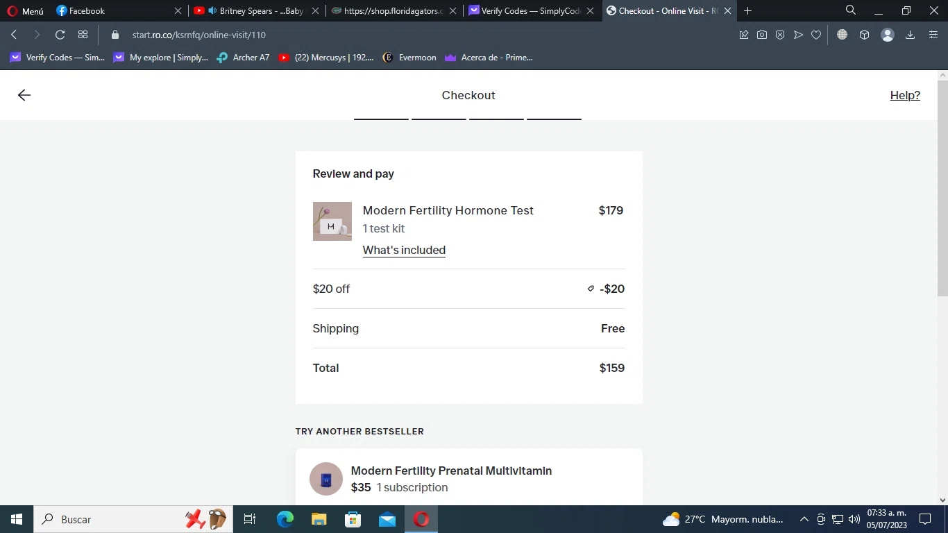 Ro checkout page showing Ro discount code box | Screenshot taken by SimplyCodes community member on Jul 5, 2023