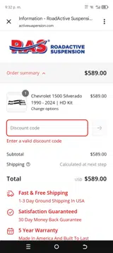 Roadmaster Active Suspension coupon verification screenshot