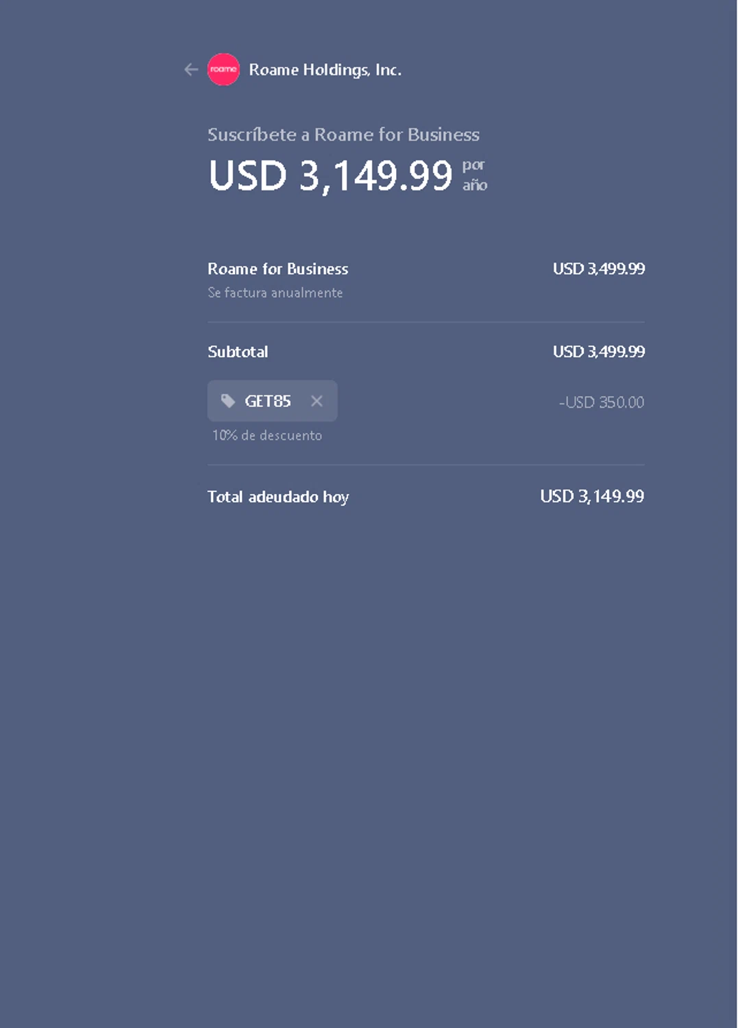 Roame.Travel promo code screenshot showing code get85 applied at Roame.Travel checkout page. Uploaded by SimplyCodes community member Anatacio on Oct 29, 2025