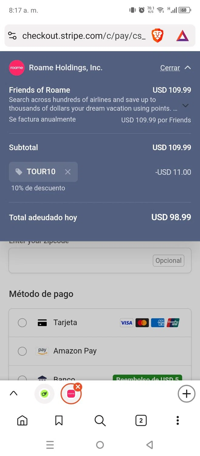 Roame.Travel checkout page showing Roame.Travel promo code box | Screenshot taken by SimplyCodes community member on Dec 17, 2025