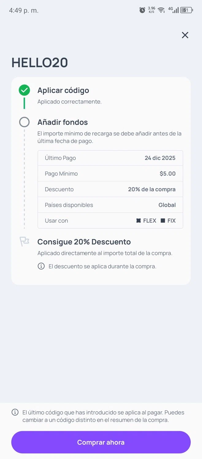 Roamless promo code screenshot showing code Hello20 applied at Roamless checkout page. Uploaded by SimplyCodes community member usermariee on Dec 14, 2025