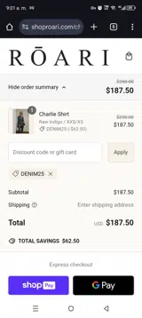 ROARI coupon verification screenshot