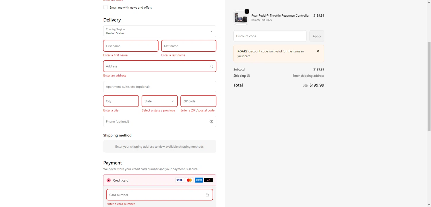 Roar Pedal discount code screenshot showing code ROAR2 applied at Roar Pedal checkout page. Uploaded by SimplyCodes community member SwiftCurator4059 on Feb 10, 2026