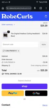 Curlfriend10 coupon verification screenshot