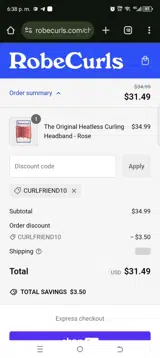 Curlfriend10 coupon verification screenshot