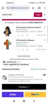 Robe Kimono US coupon verification screenshot